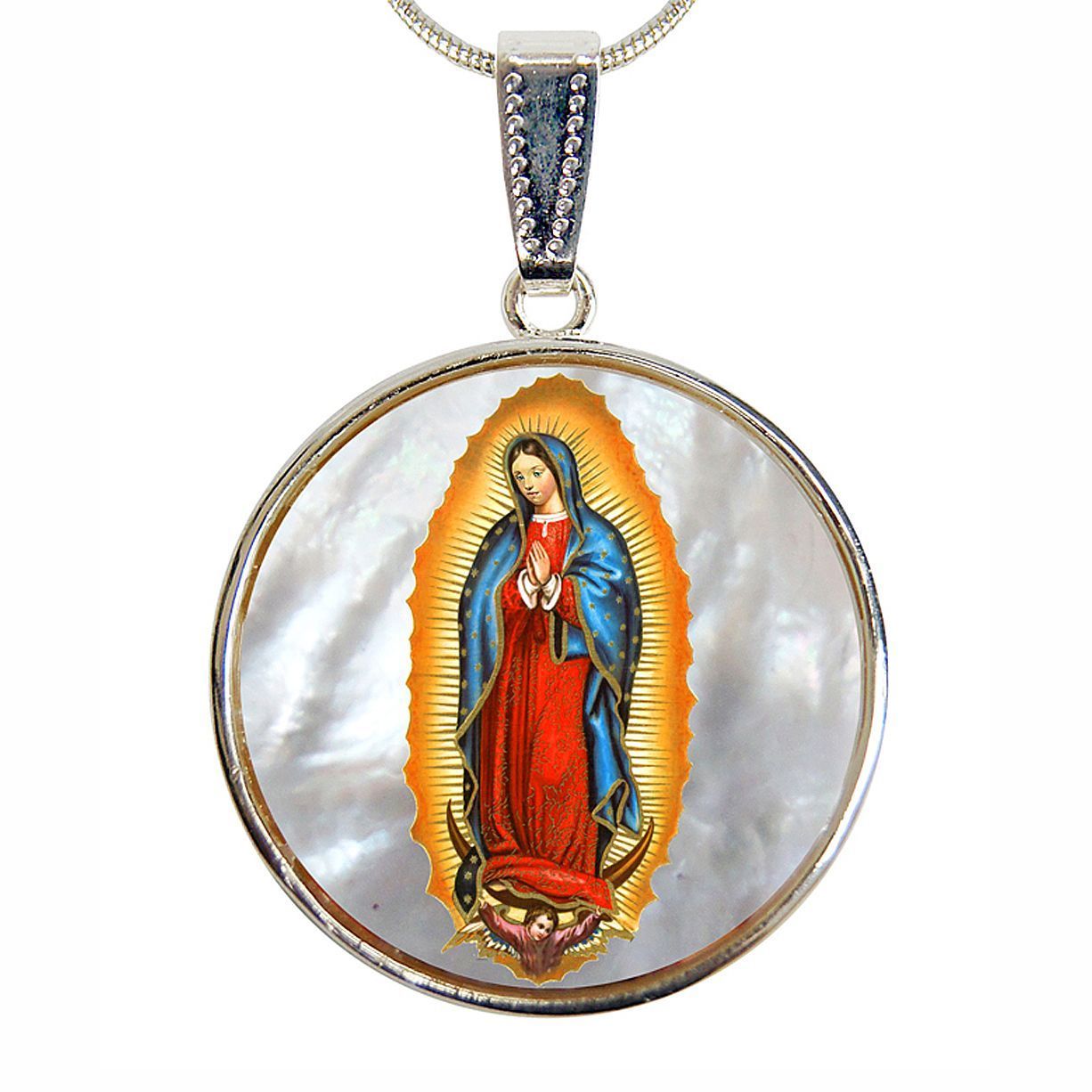 Lady of Guadalupe Silver Plated Mother of Pearl Necklace Jewelry - 43032-2