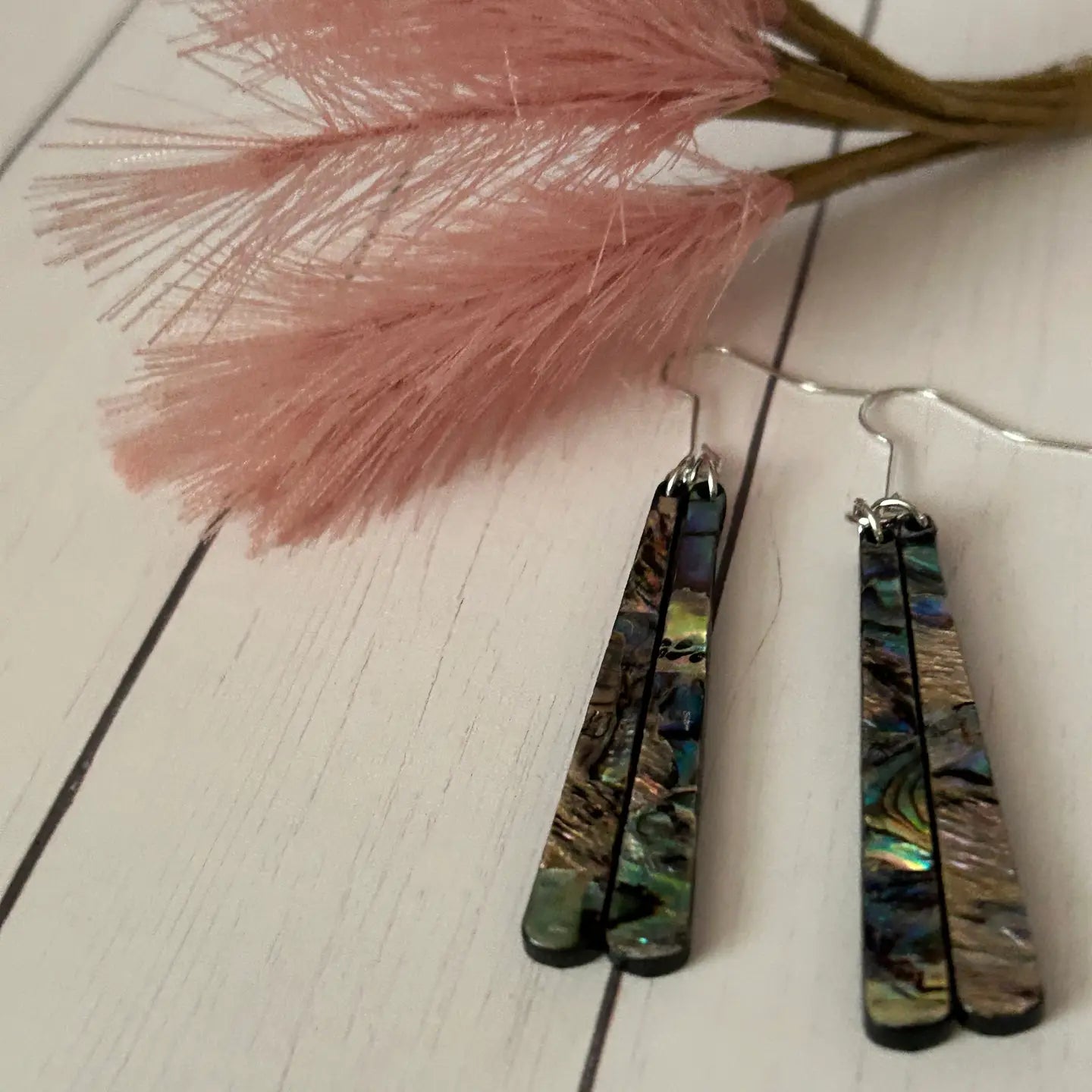 Long Abalone Shell Dangle Earrings