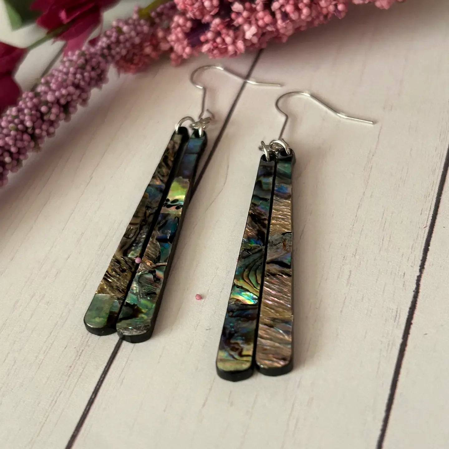 Long Abalone Shell Dangle Earrings