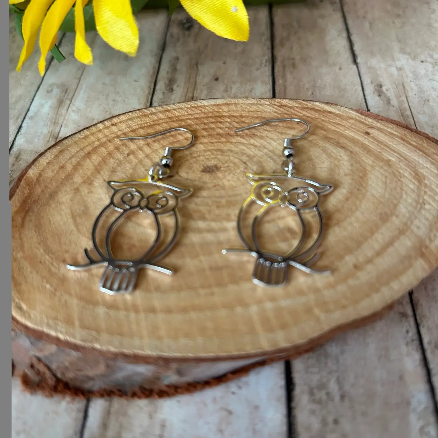 Stainless Steel Silver Plated Owl Earrings