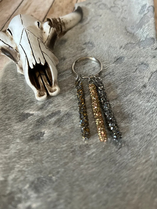Bag Charm Three Glittery Rolled Glitter Keychain