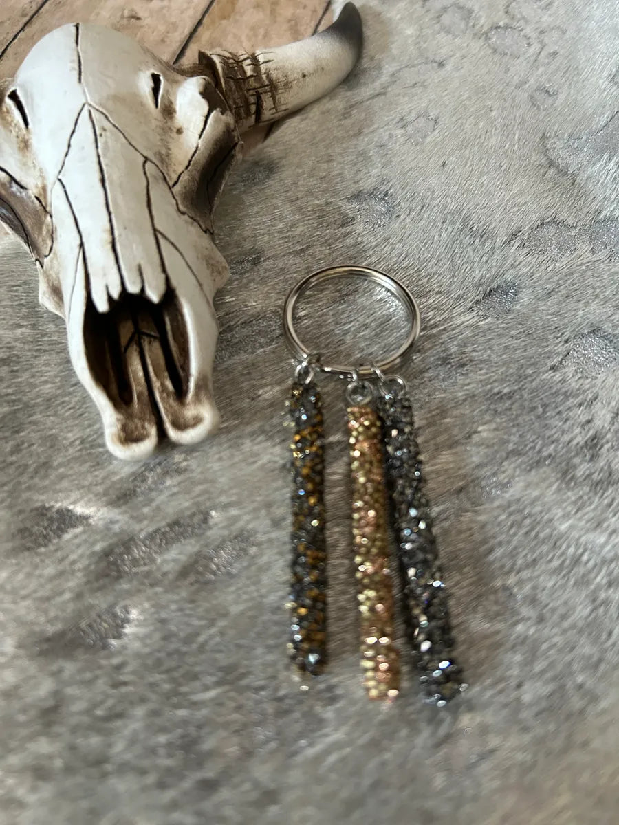 Bag Charm Three Glittery Rolled Glitter Keychain