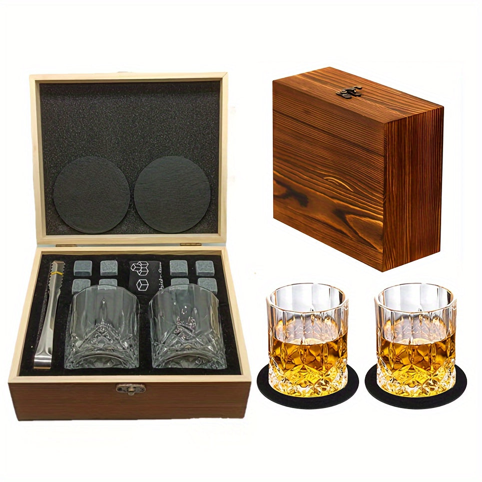 Whiskey Glasses Gift Set with Stones & Tongs-0