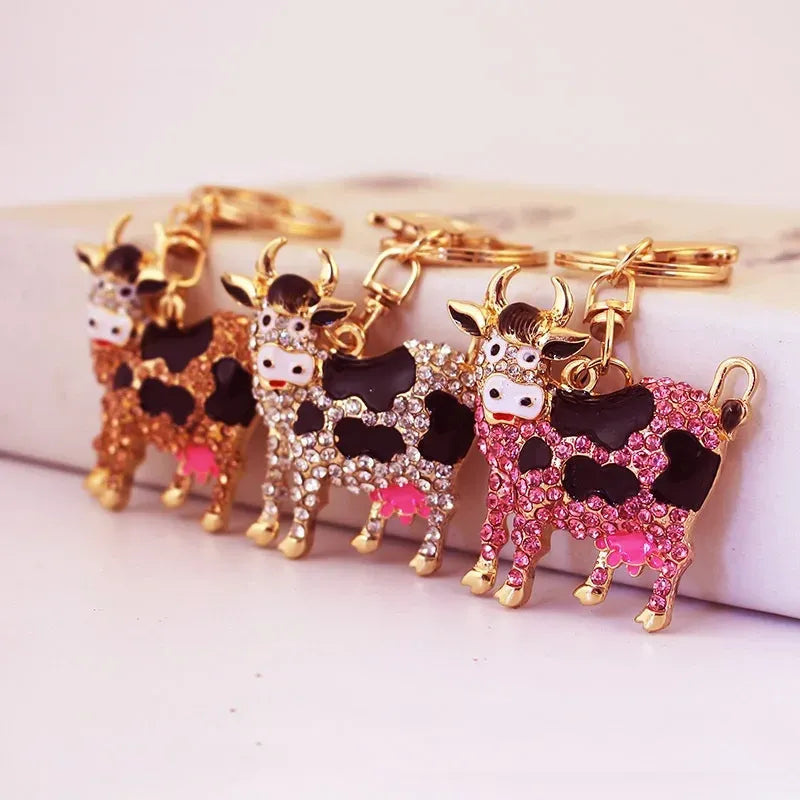 Cute Cows Rhinestones Unisex Keychain