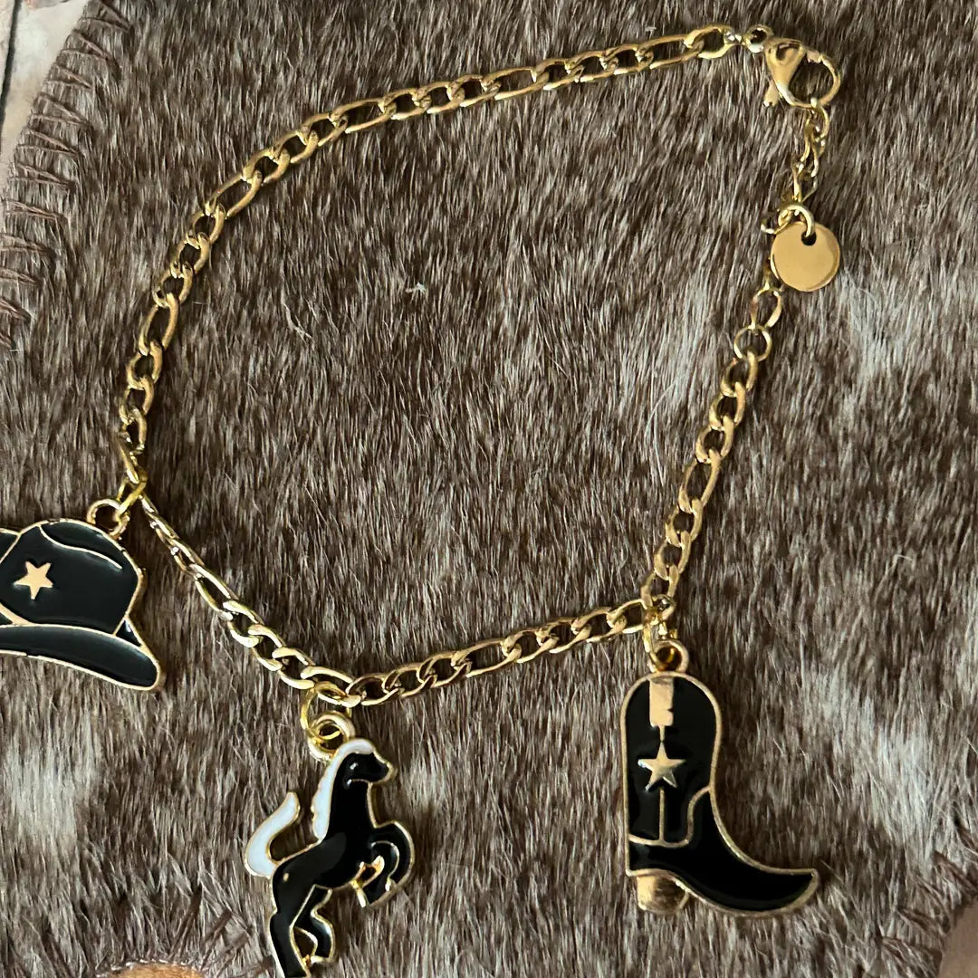 Western Style Bracelet Horse Cowboy Hat and Boot Charms