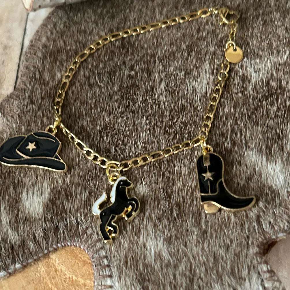 Western Style Bracelet Horse Cowboy Hat and Boot Charms