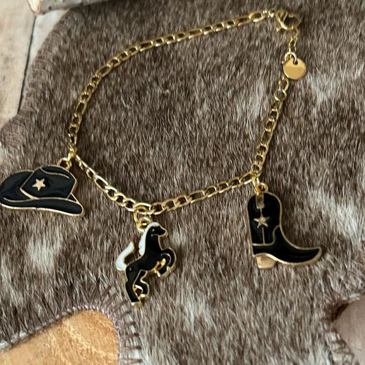 Western Style Bracelet Horse Cowboy Hat and Boot Charms
