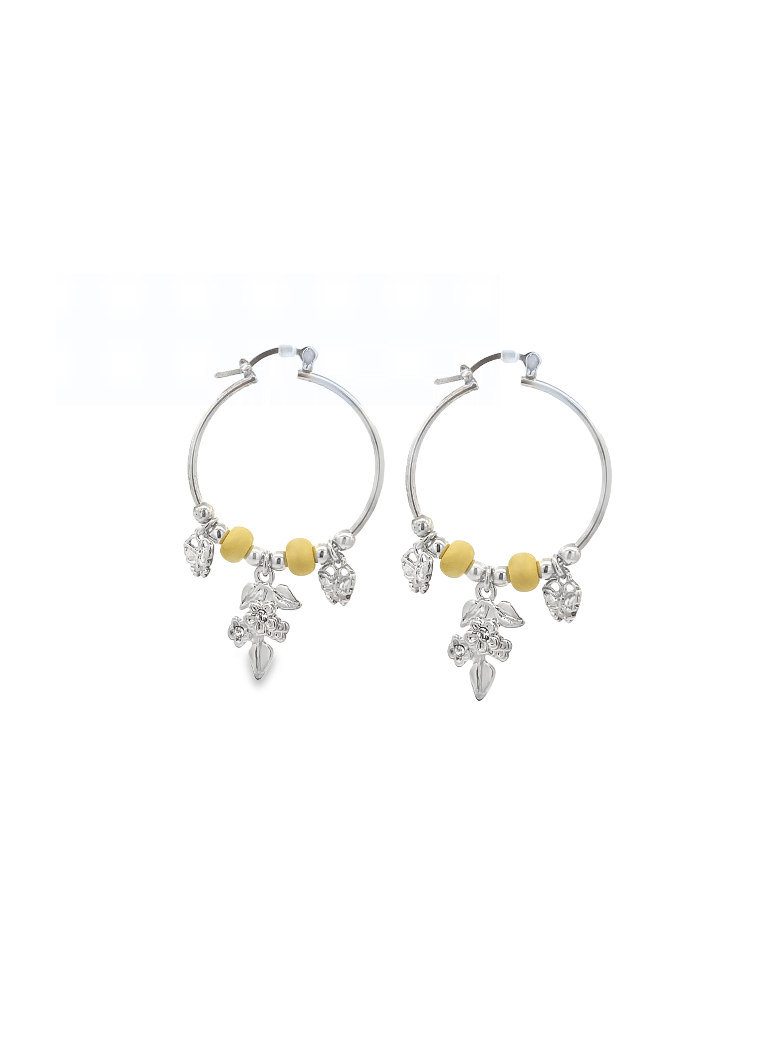 Rhodium Mistletoe Charm Hoops-0
