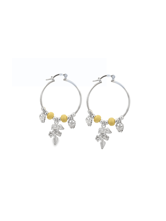 Rhodium Mistletoe Charm Hoops-0