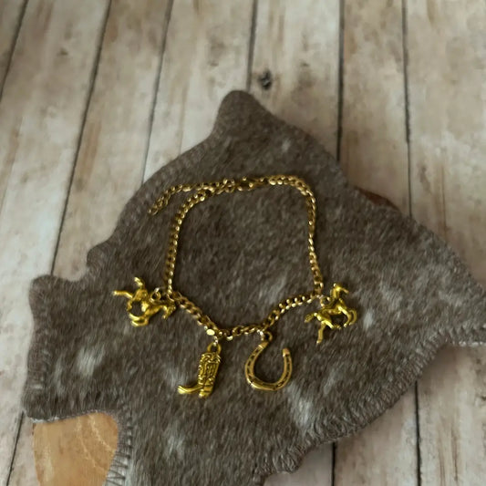 Western Charm Bracelet Horses Cowboy Boot and Horseshoe