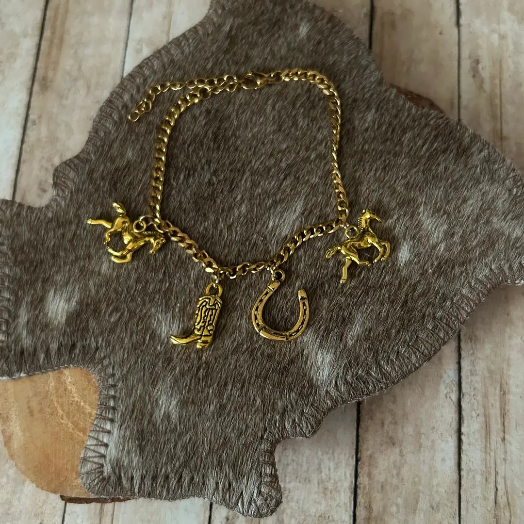 Western Charm Bracelet Horses Cowboy Boot and Horseshoe