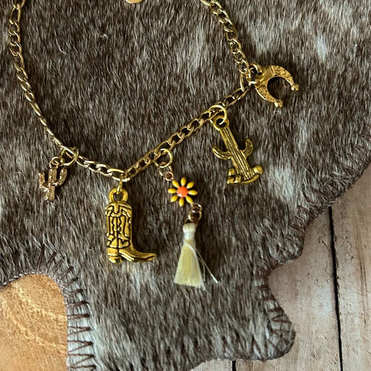Western Charm Bracelet Horses Cowboy Boot and Horseshoe