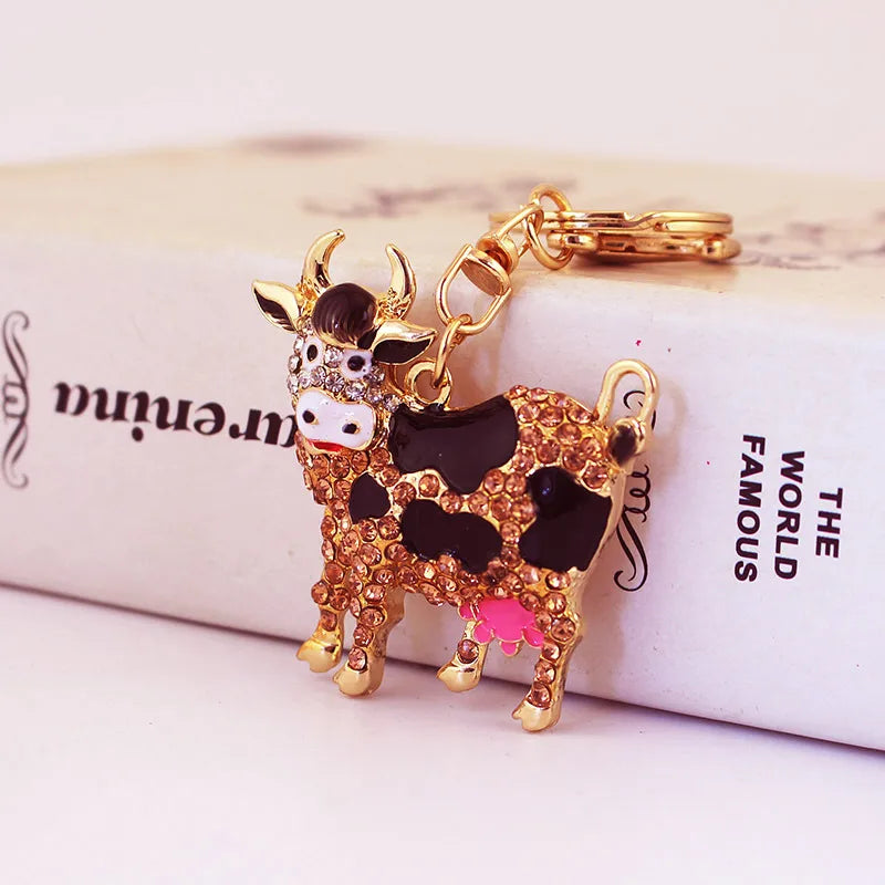 Cute Cows Rhinestones Unisex Keychain