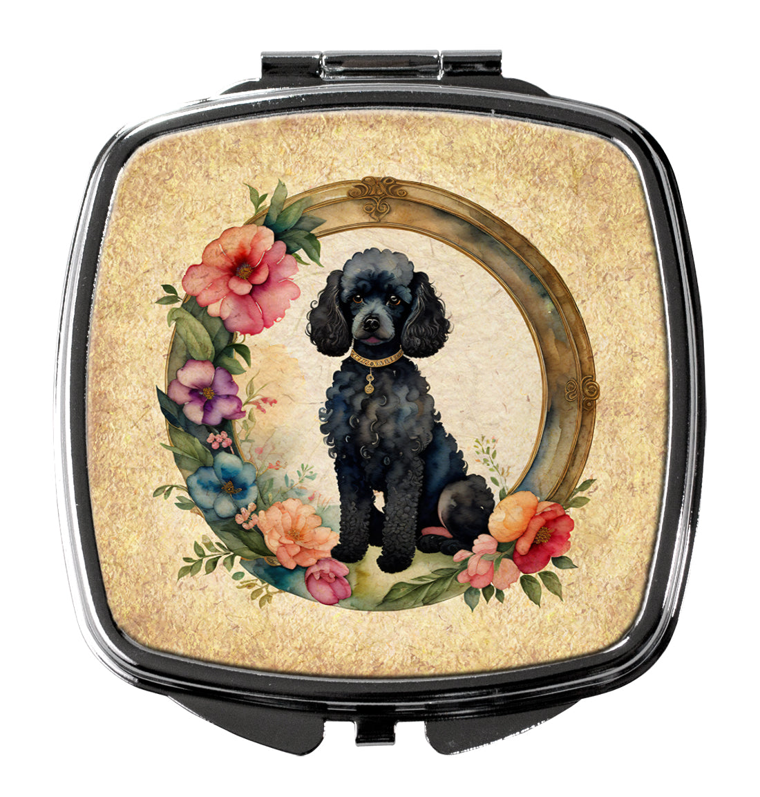 Black Poodle and Flowers Compact Mirror-0