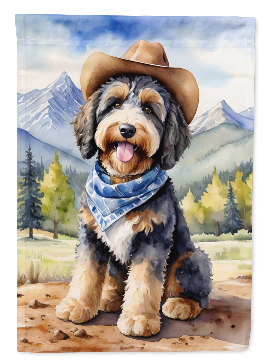 Bernedoodle Cowboy Welcome House Flag-0