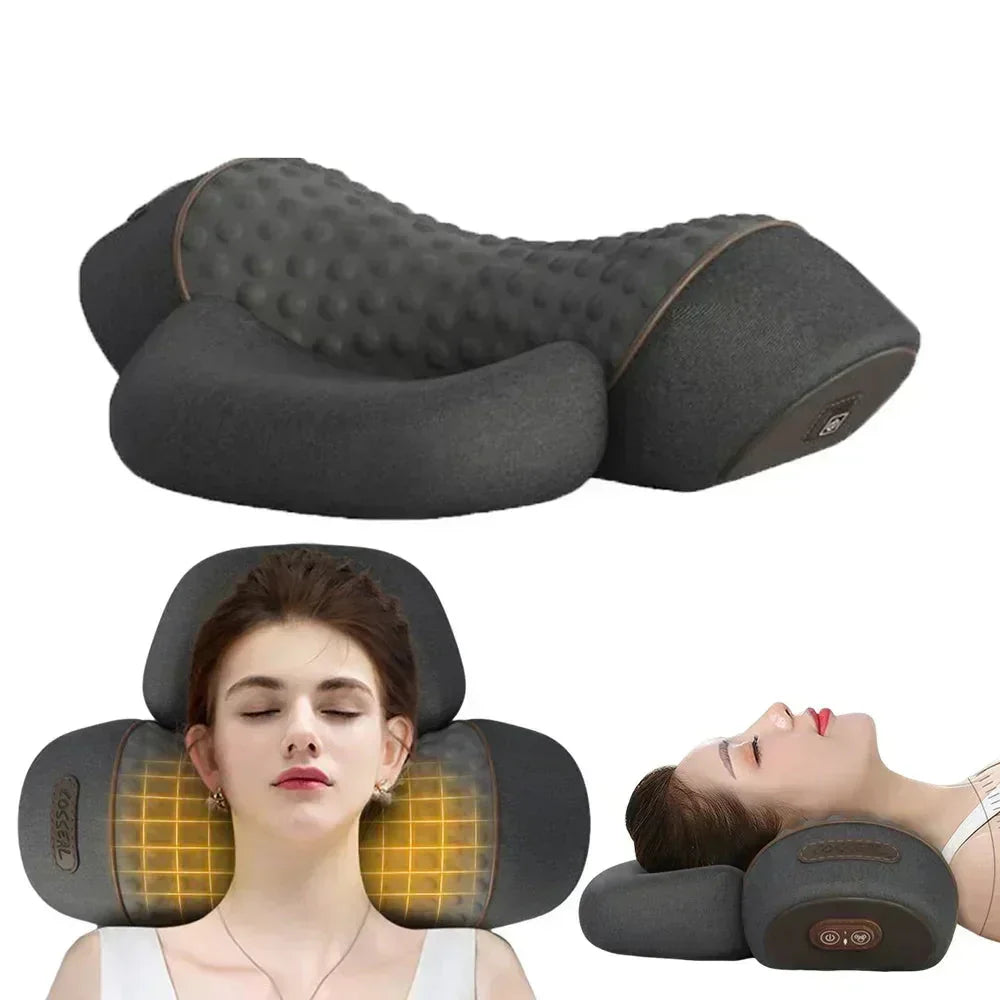 Electric Cervical Massage Pillow Heated Neck & Spine Support Grey-0