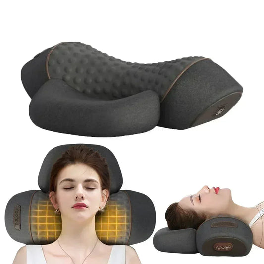 Electric Cervical Massage Pillow Heated Neck & Spine Support Grey-0