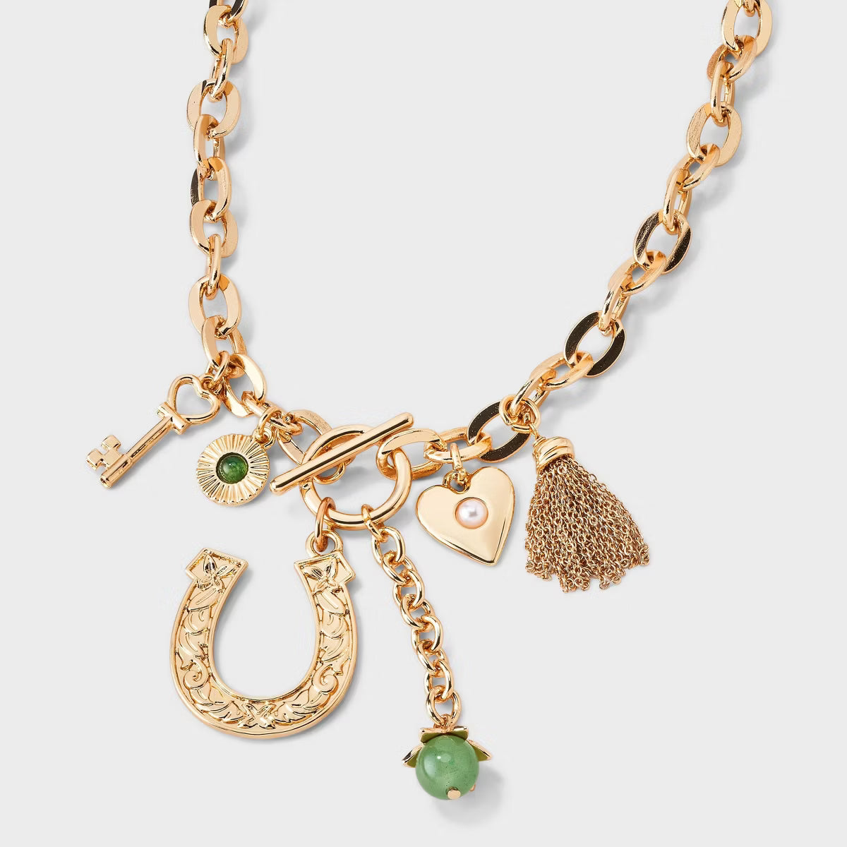 Gold Chain Western Necklace Horseshoe key Heart Bead Tiny Chains Western Charms