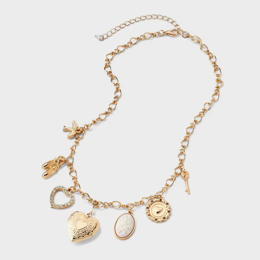 Mixed Heart Charm Necklace - Wild Fable™ Gold