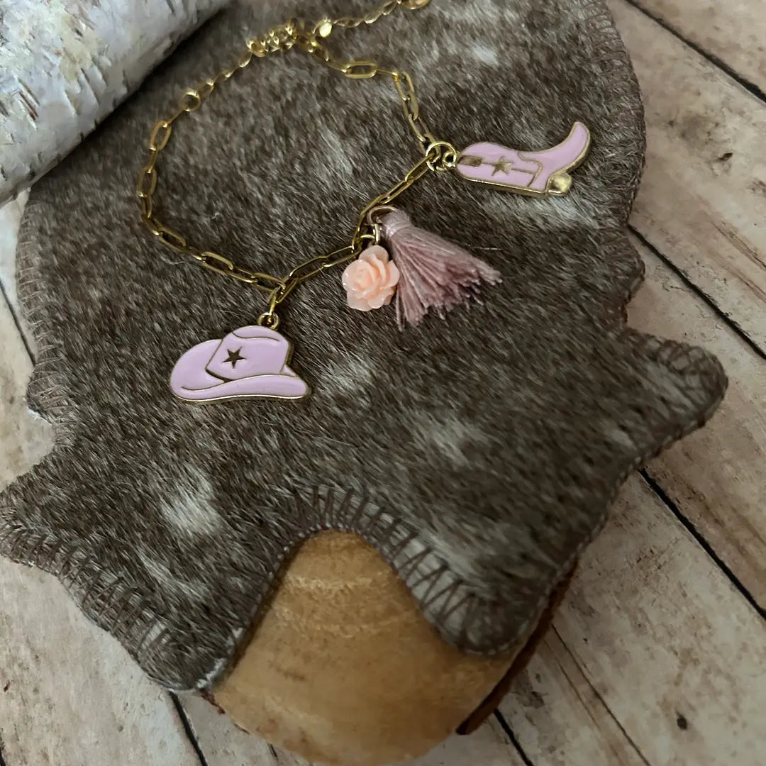 Western Charm Bracelet Cowgirl Hat Boots
