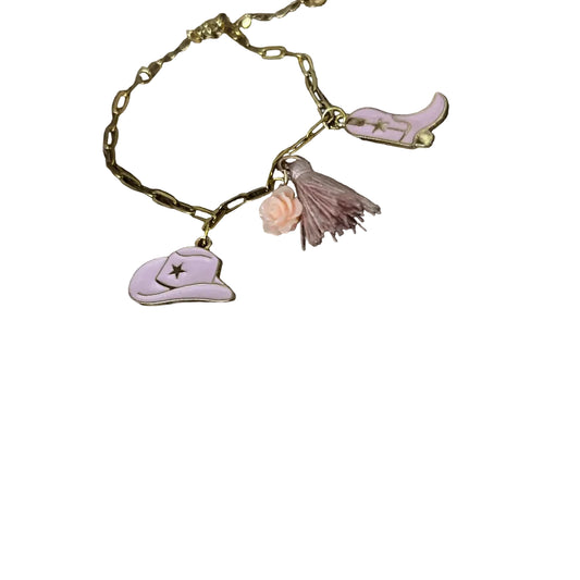 Western Charm Bracelet Cowgirl Hat Boots