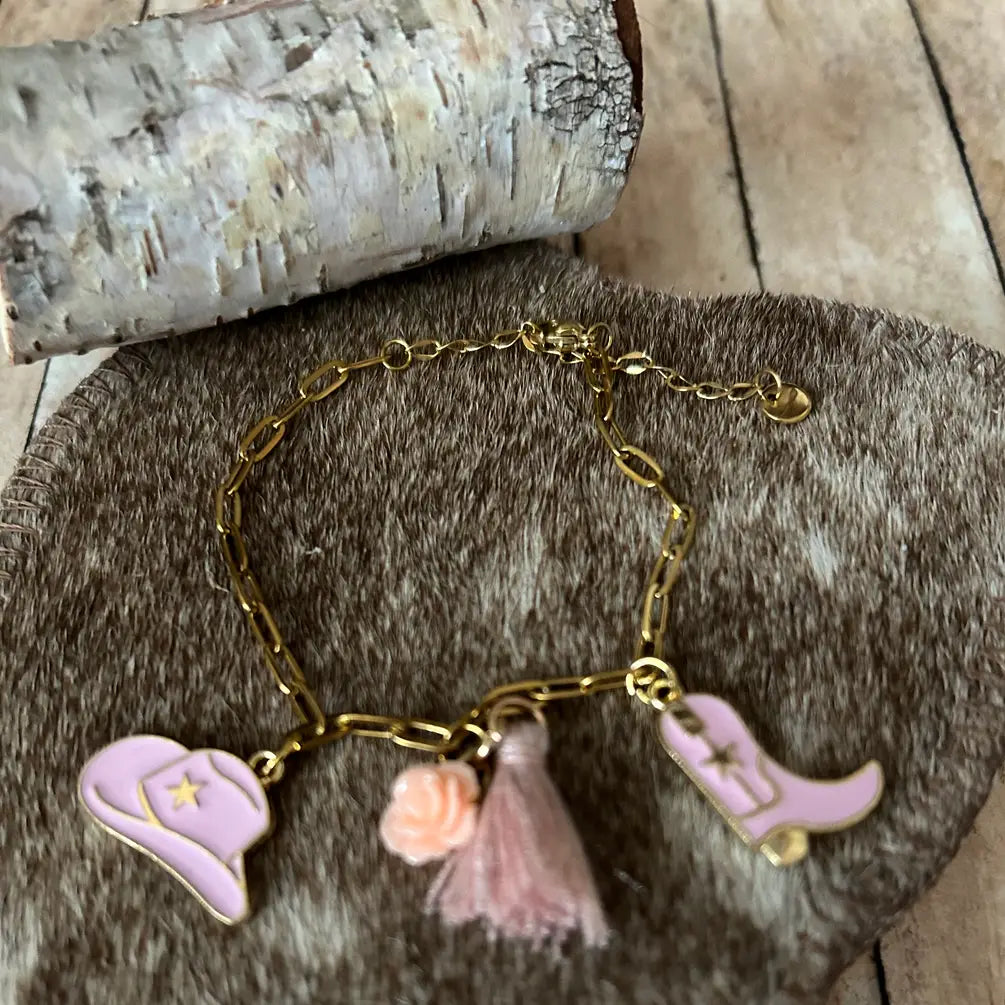 Western Charm Bracelet Cowgirl Hat Boots