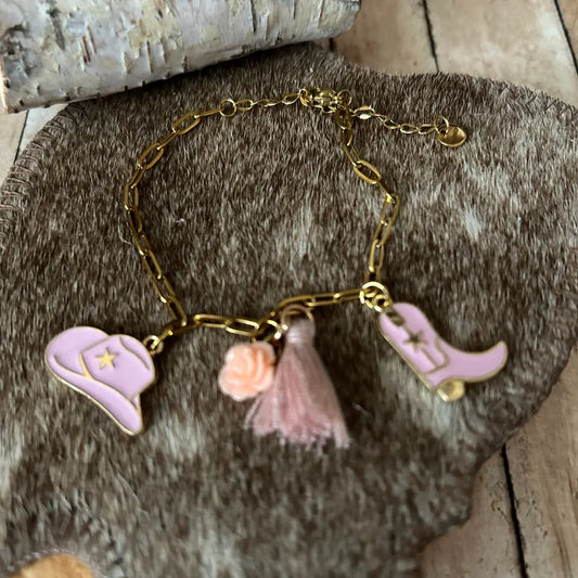 Western Charm Bracelet Cowgirl Hat Boots