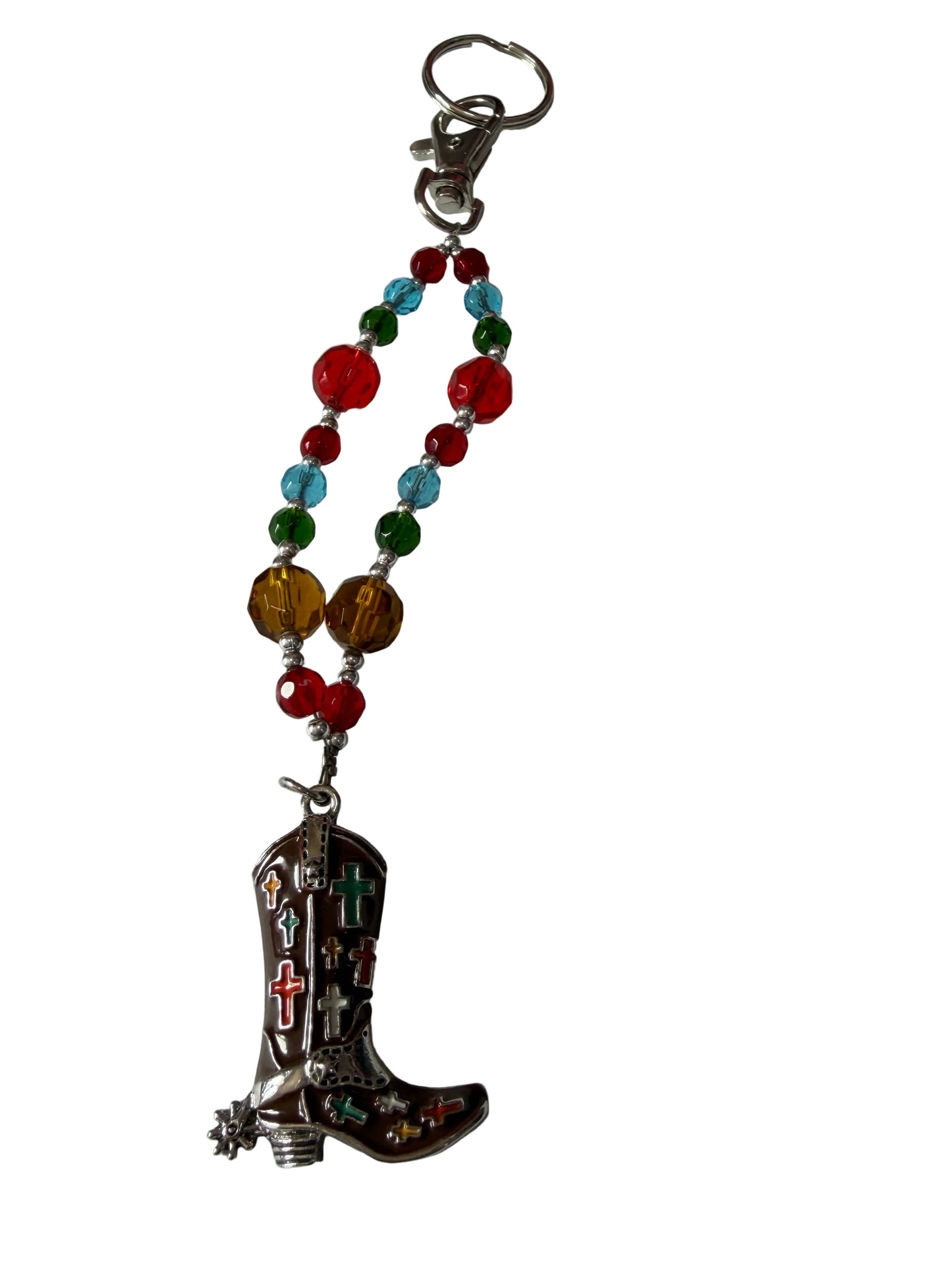 Beaded Western Boot Bead Bag Charm Keychain