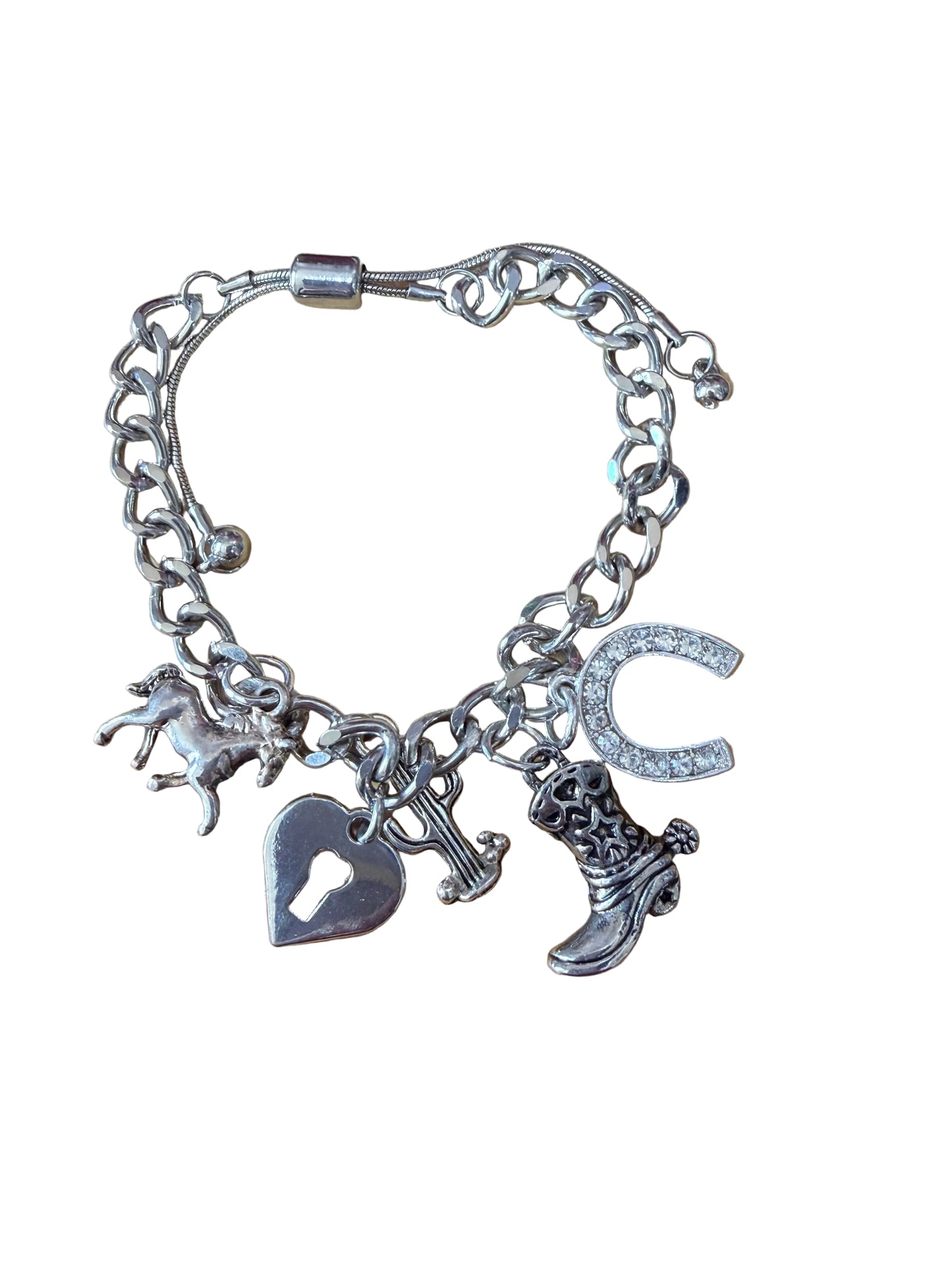 Western Charm Bracelet Horse Horseshoe, Cactus