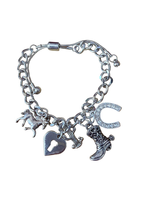Western Charm Bracelet Horse Horseshoe, Cactus