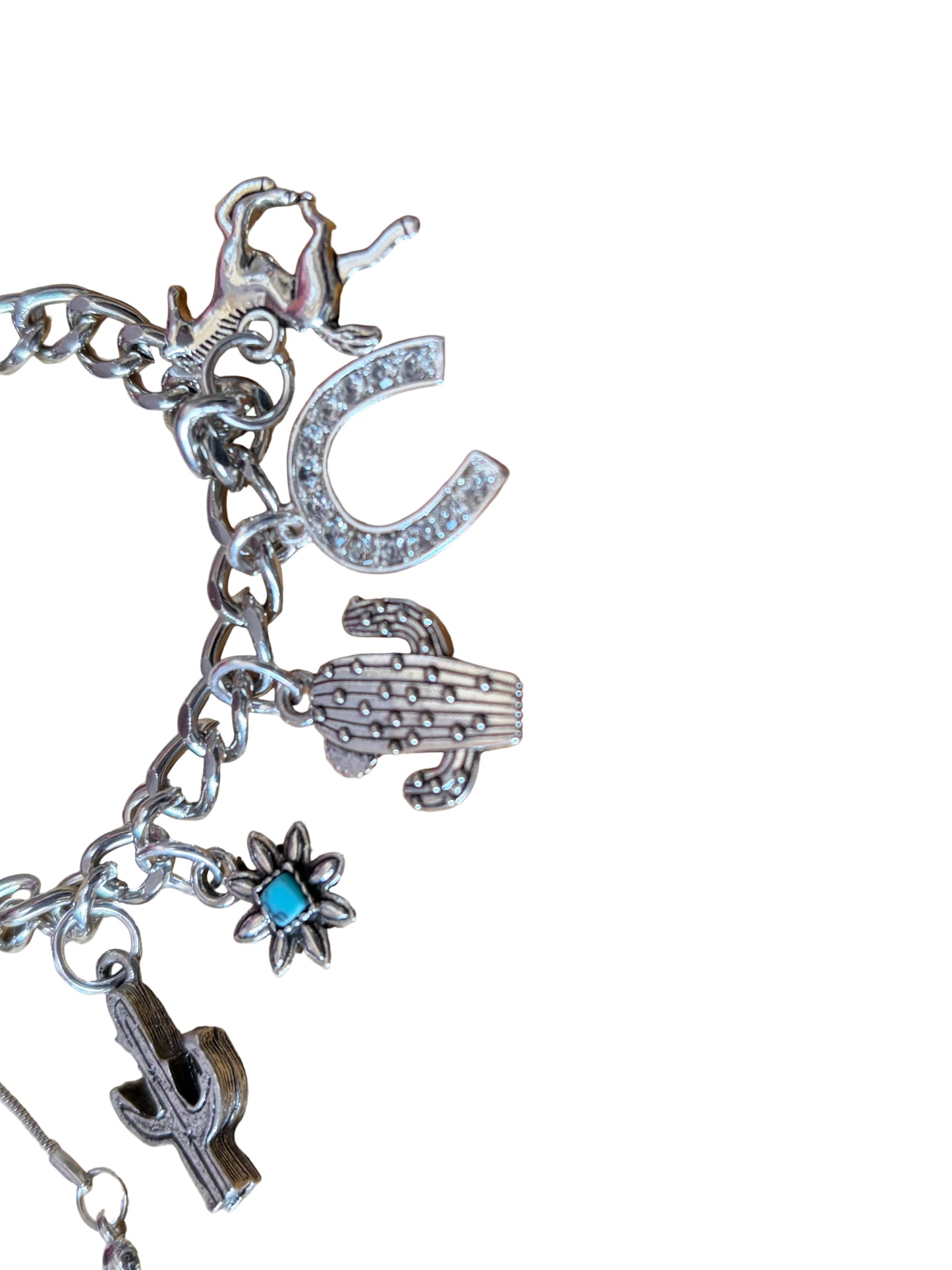 Western Charm Bracelet Horse Horseshoe, Cactus