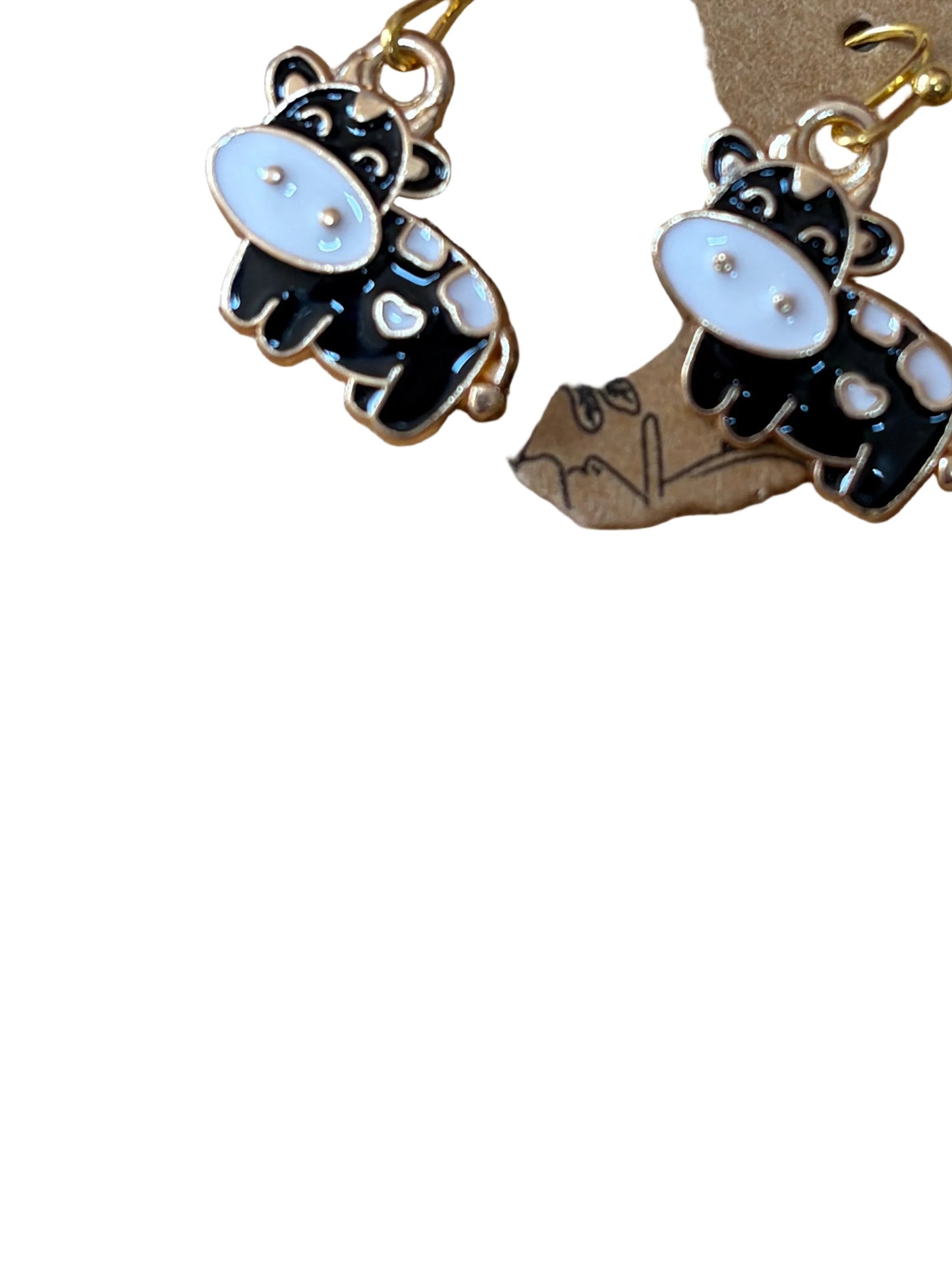 Cartoon  White Black Little Cows 4-H Earrings