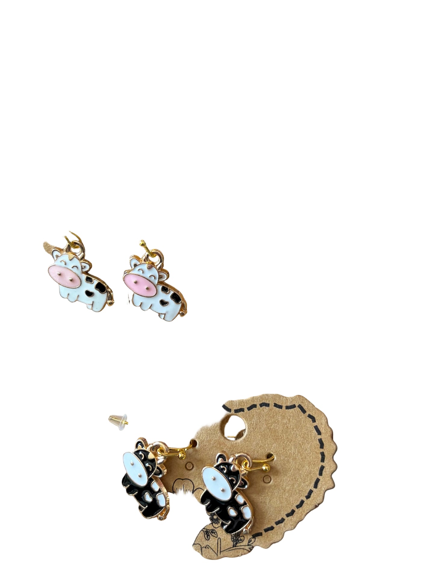 Cartoon  White Black Little Cows 4-H Earrings