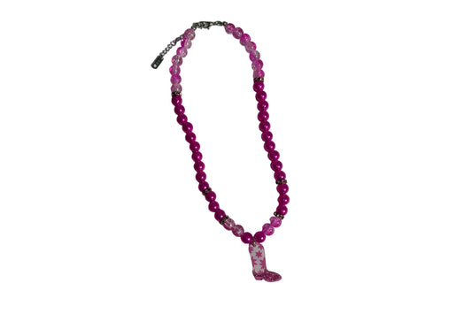 Girls Glass Beads Western Necklace Pink Beads Western Boot