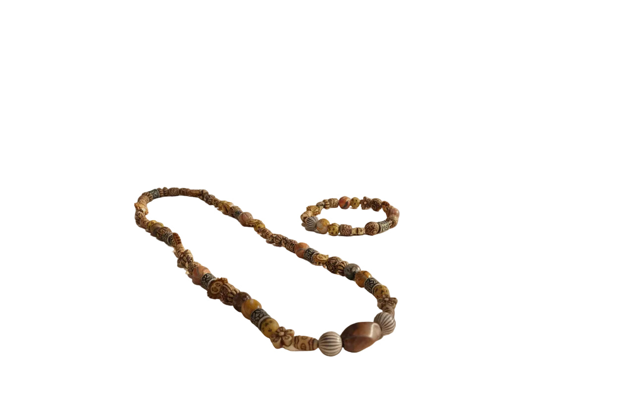 Wood Beads Necklace Bracelet Set Bohemian Charms Stretch Bracelet Necklace