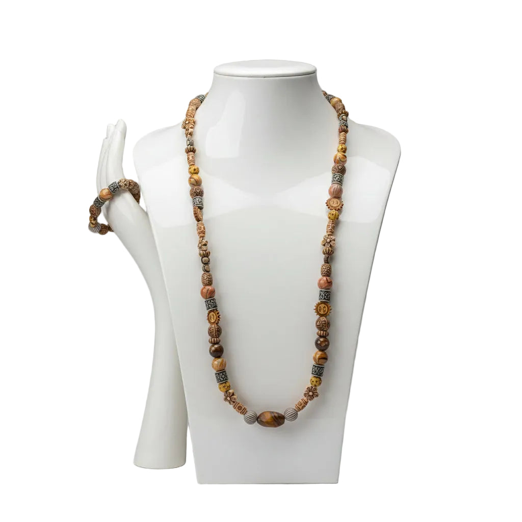 Wood Beads Necklace Bracelet Set Bohemian Charms Stretch Bracelet Necklace