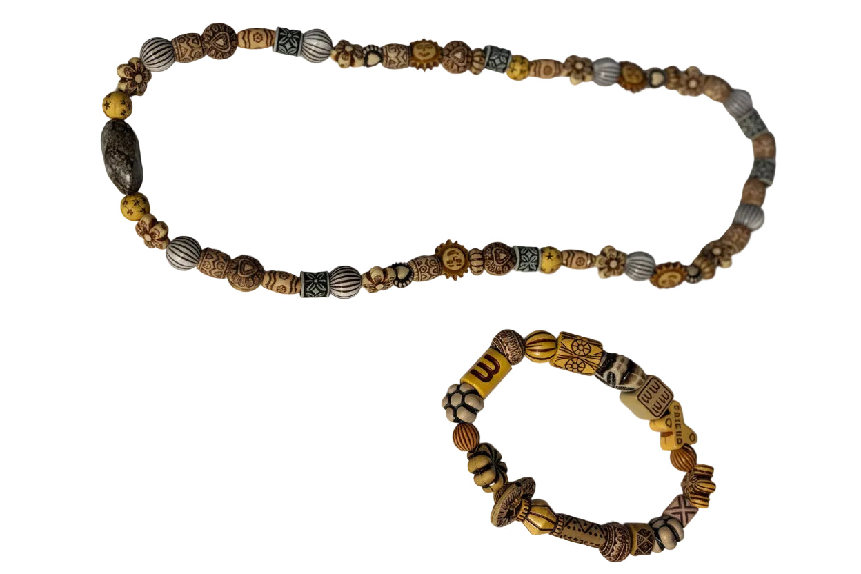 Wood Beads Necklace Bracelet Set Bohemian Charms Stretch Bracelet Necklace