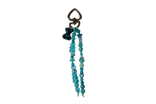 Girls Blue Bear Bag Charm Star Heart