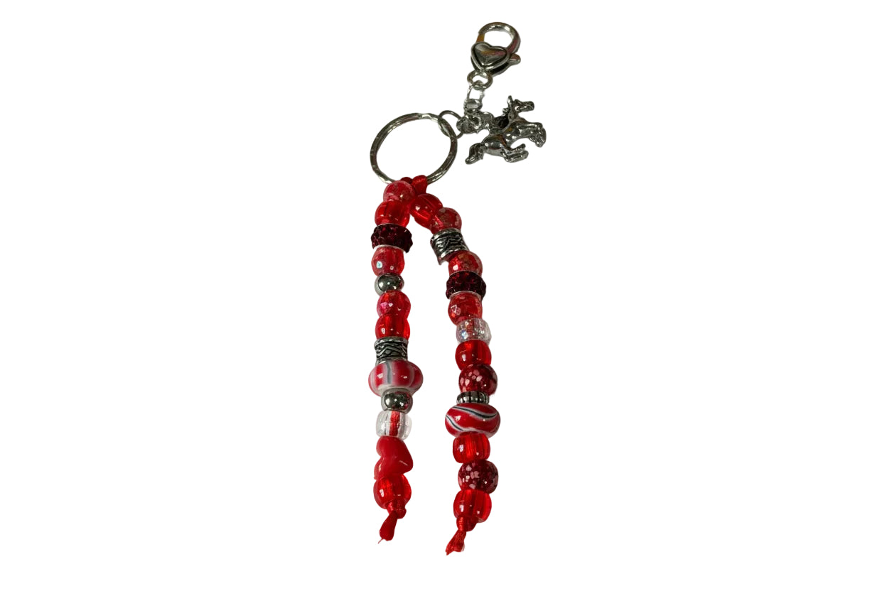 Red Beads Bag Charm Keychain Horse Charm Heart