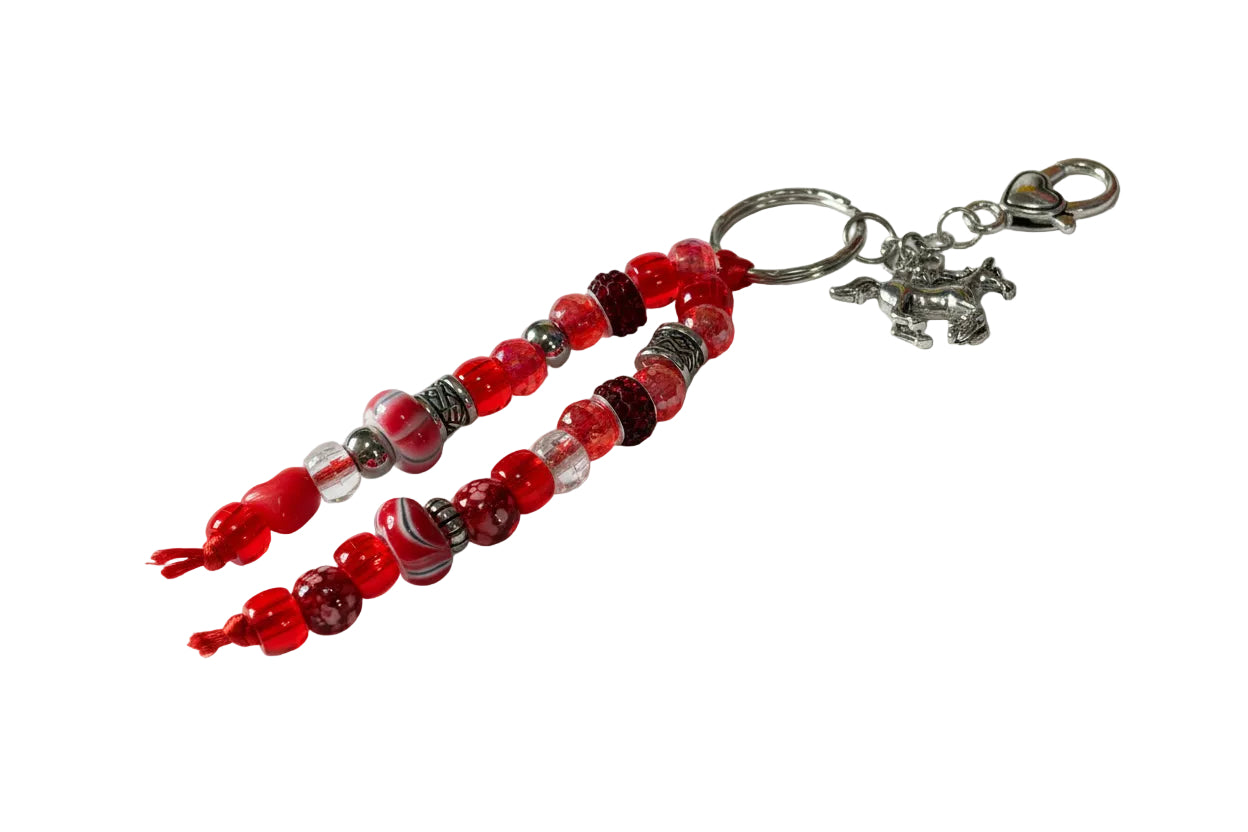 Red Beads Bag Charm Keychain Horse Charm Heart