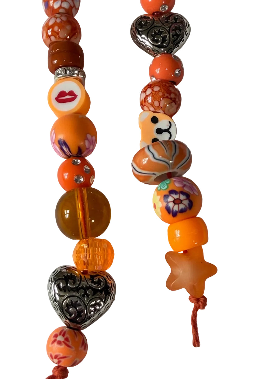 Orange Beads Charms Bag Charm Heart Lips Charms