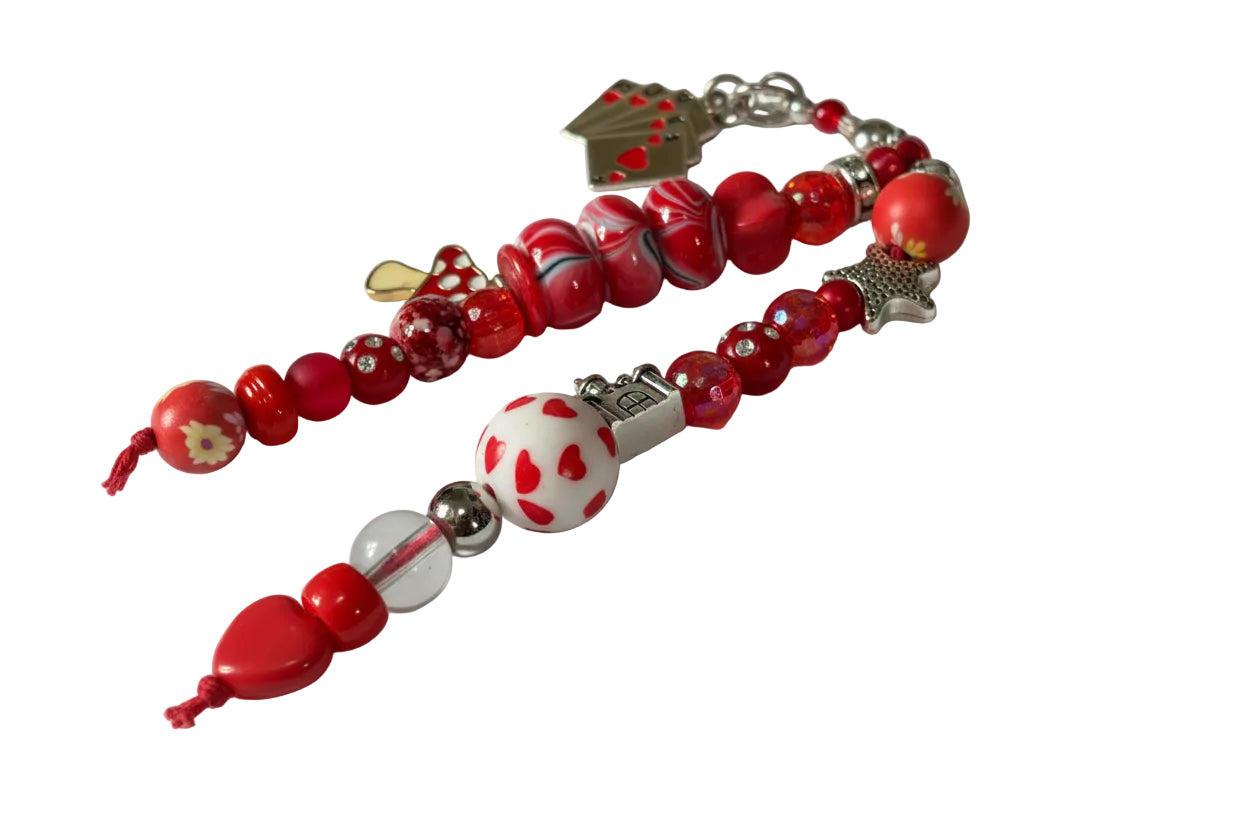 Red Beads Star Castle Mushroom Heart Poker Charms Bag Charm Keychain