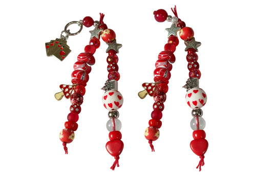 Red Beads Star Castle Mushroom Heart Poker Charms Bag Charm Keychain