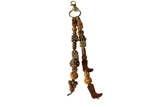 Western Boot Bohemain Beads Wood Charms Bag Charm KeyChain