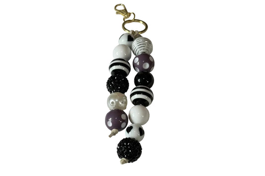 Large Beads Bag Charm Black White Beads