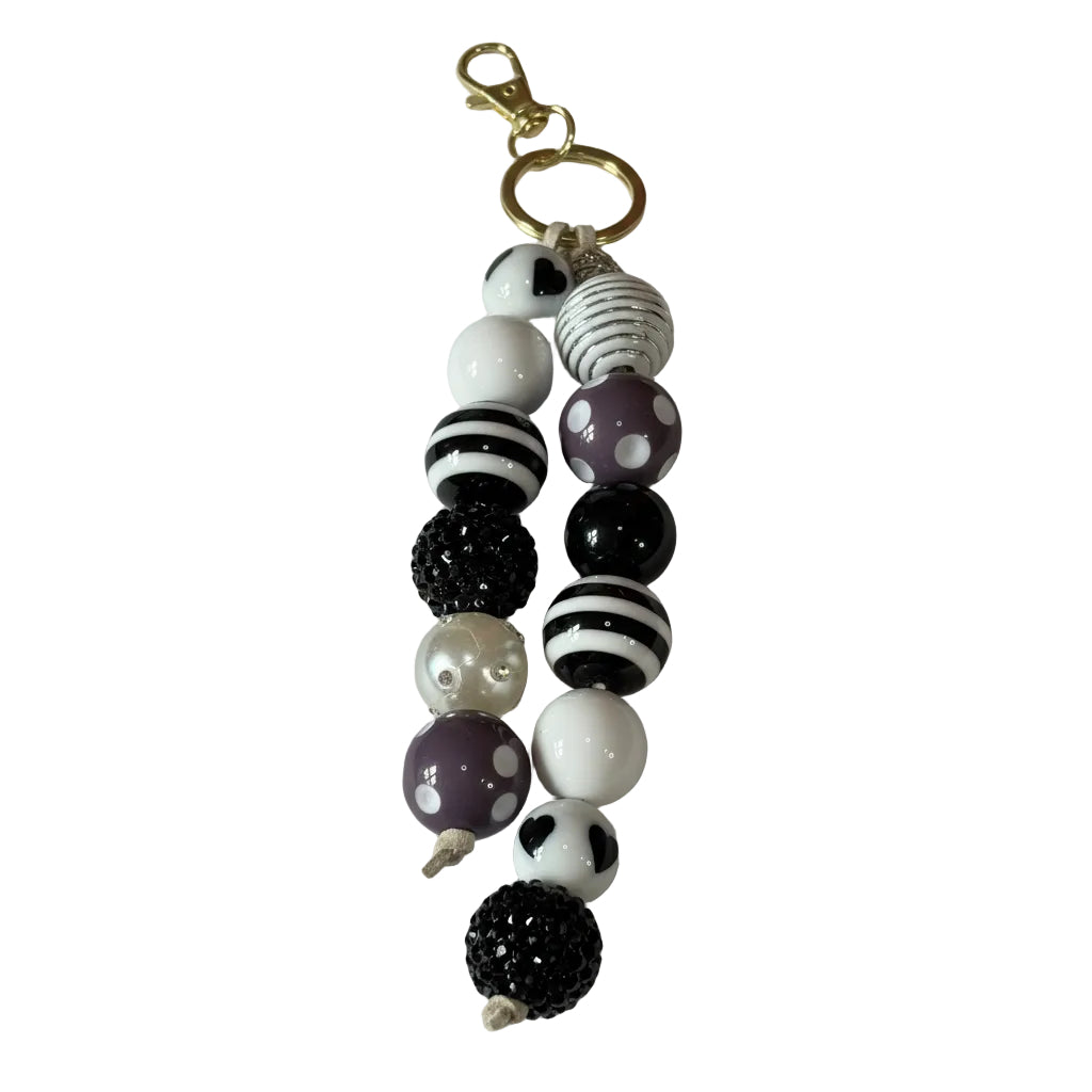 Large Beads Bag Charm Black White Beads