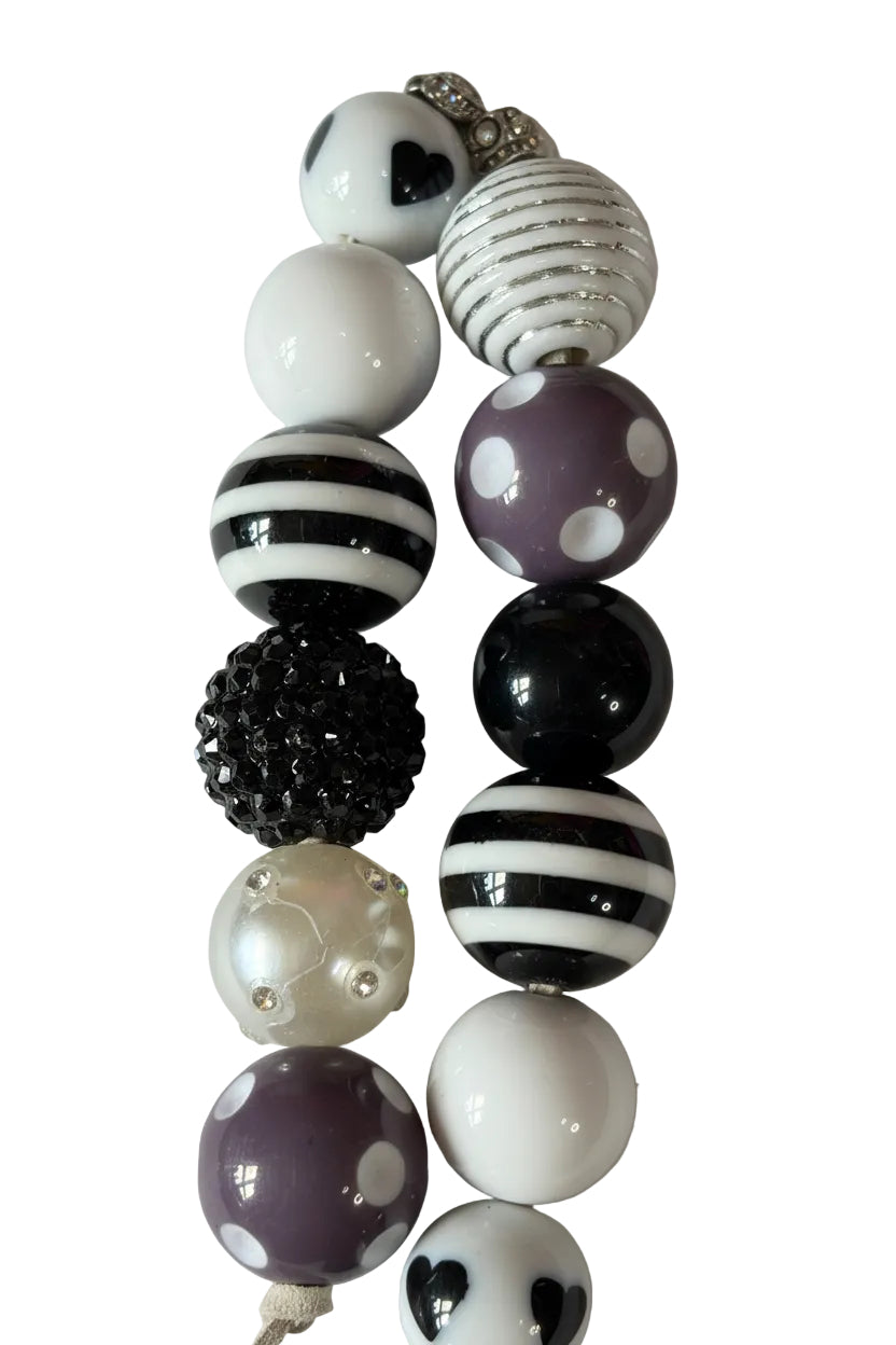 Large Beads Bag Charm Black White Beads