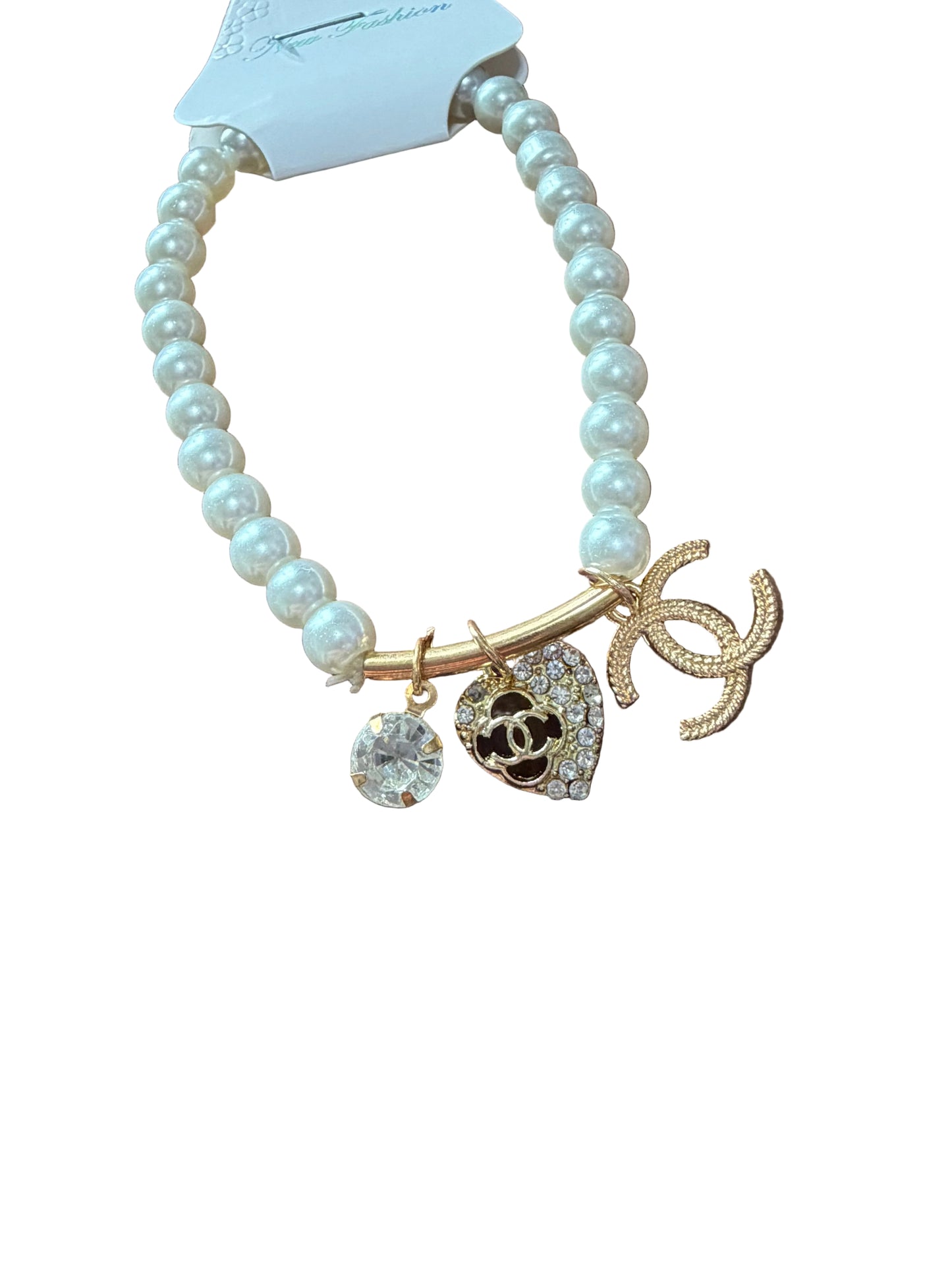Western White Pearl Beads Heart Horseshoe Charms