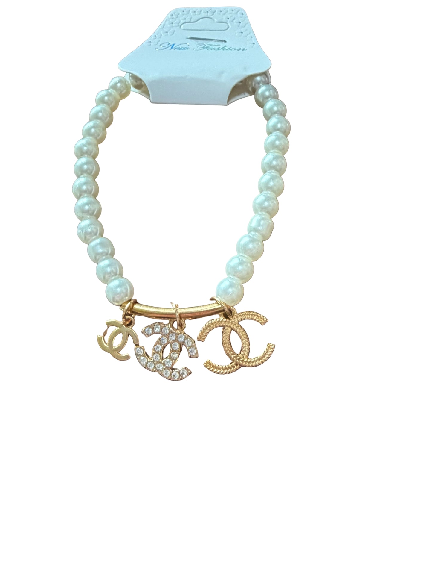 Western White Pearl Beads Horseshoe Charms Bracelet