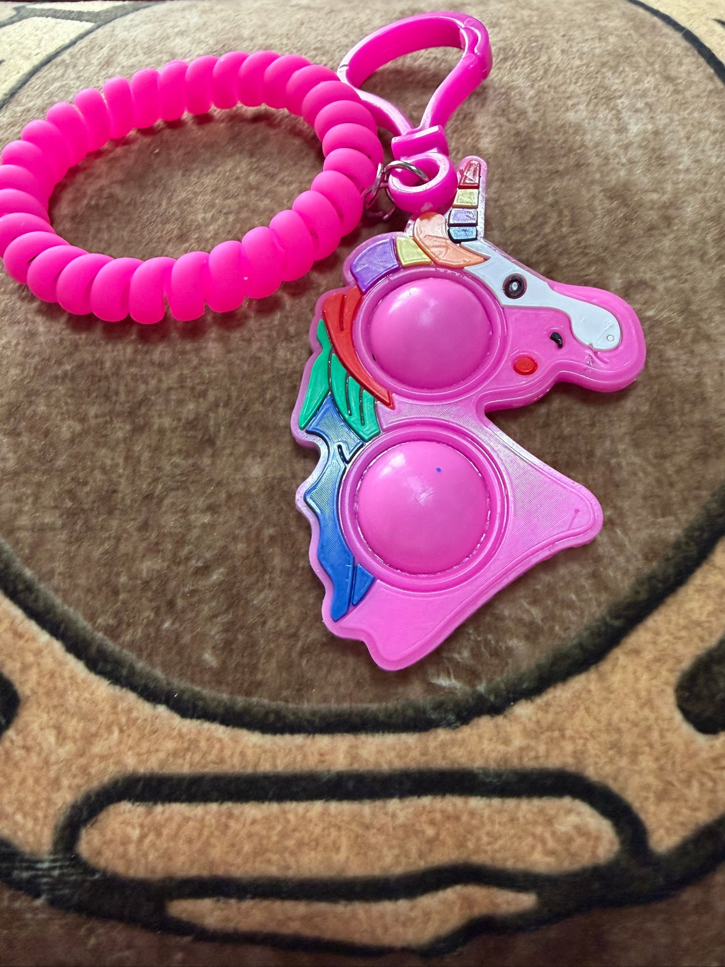 Girls Unicorn Bracelet Keychain Bag Charm Pink White Finger Punch Out